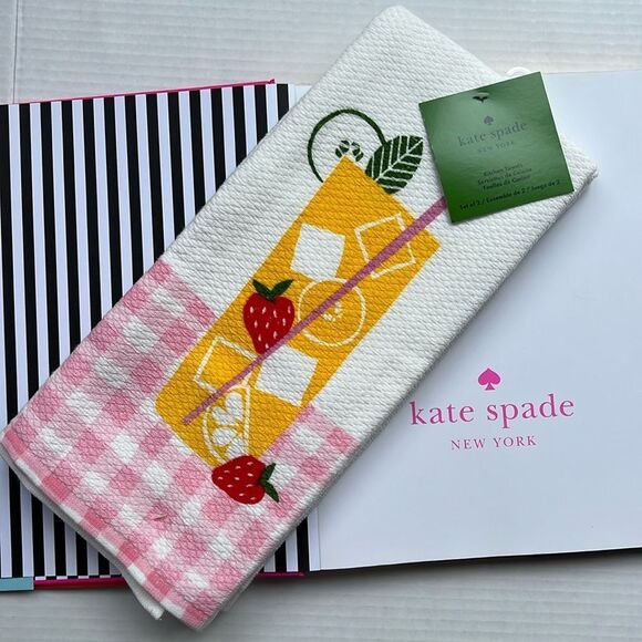 Kate Spade Kitchen Towel Set 2 Pack Set Pink and White - Picture 8 of 8